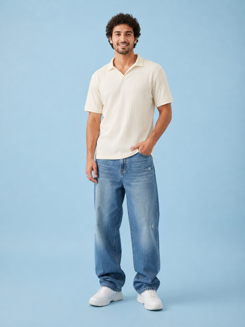White Knit Polo Shirt