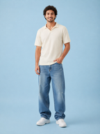 White Knit Polo Shirt